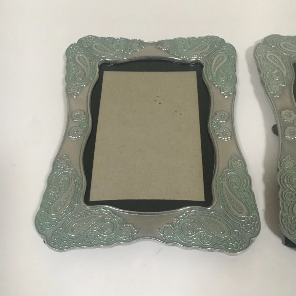 Vintage 1960’s Silver Green Paisley Picture Frames Set of 2 4x6